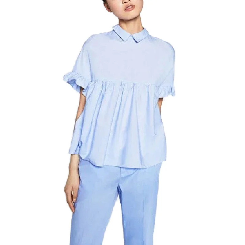 women elegant butterfly sleeve loose pleated cute shirts pleated blue back bow short sleeve blouse summer casual tops DT729-- Thin T-Shirt Open Front Quick Dry women elegant butterfly sleeve loose pleated cute shirts pleated blue back bow short sleeve blouse summer casual tops DT729-- Thin T-Shirt Open Front Quick Dry