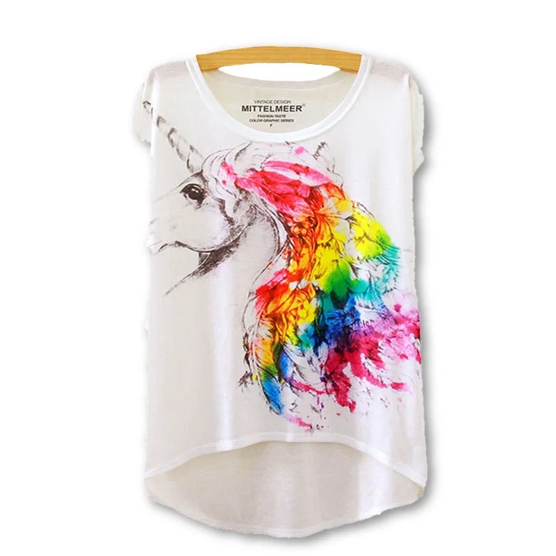 Cotton cropped t Shirt Women Short Sleeve t-shirts o-neck Causal loose Magic Unicorn T Shirt Summer top for women-- Anti-Shrink Durable Soft Cotton cropped t Shirt Women Short Sleeve t-shirts o-neck Causal loose Magic Unicorn T Shirt Summer top for women-- Anti-Shrink Durable Soft