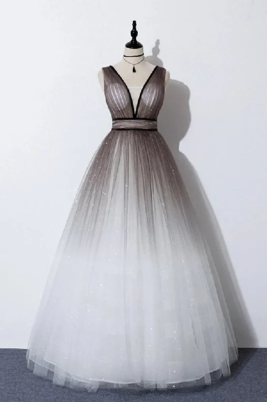 Elegant A Line Long Tulle V Neck Straps Prom Dresses, Lace up Party Dresses STK15147 Turtleneck Neckline Stylish Elegant A Line Long Tulle V Neck Straps Prom Dresses, Lace up Party Dresses STK15147 Turtleneck Neckline Stylish