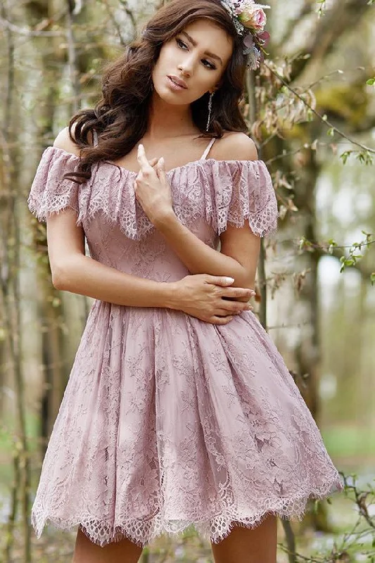 A-Line Cold Shoulder Purple Lace Homecoming Party Dress with Ruffles Prom Dresses STK14965 Tunics Lace romantic A-Line Cold Shoulder Purple Lace Homecoming Party Dress with Ruffles Prom Dresses STK14965 Tunics Lace romantic