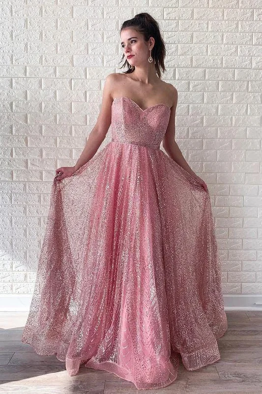 A Line Pink Sequins Strapless Sweetheart Prom Dresses, Sleeveless Party Dresses STK15014 Tunics Polka dots A Line Pink Sequins Strapless Sweetheart Prom Dresses, Sleeveless Party Dresses STK15014 Tunics Polka dots