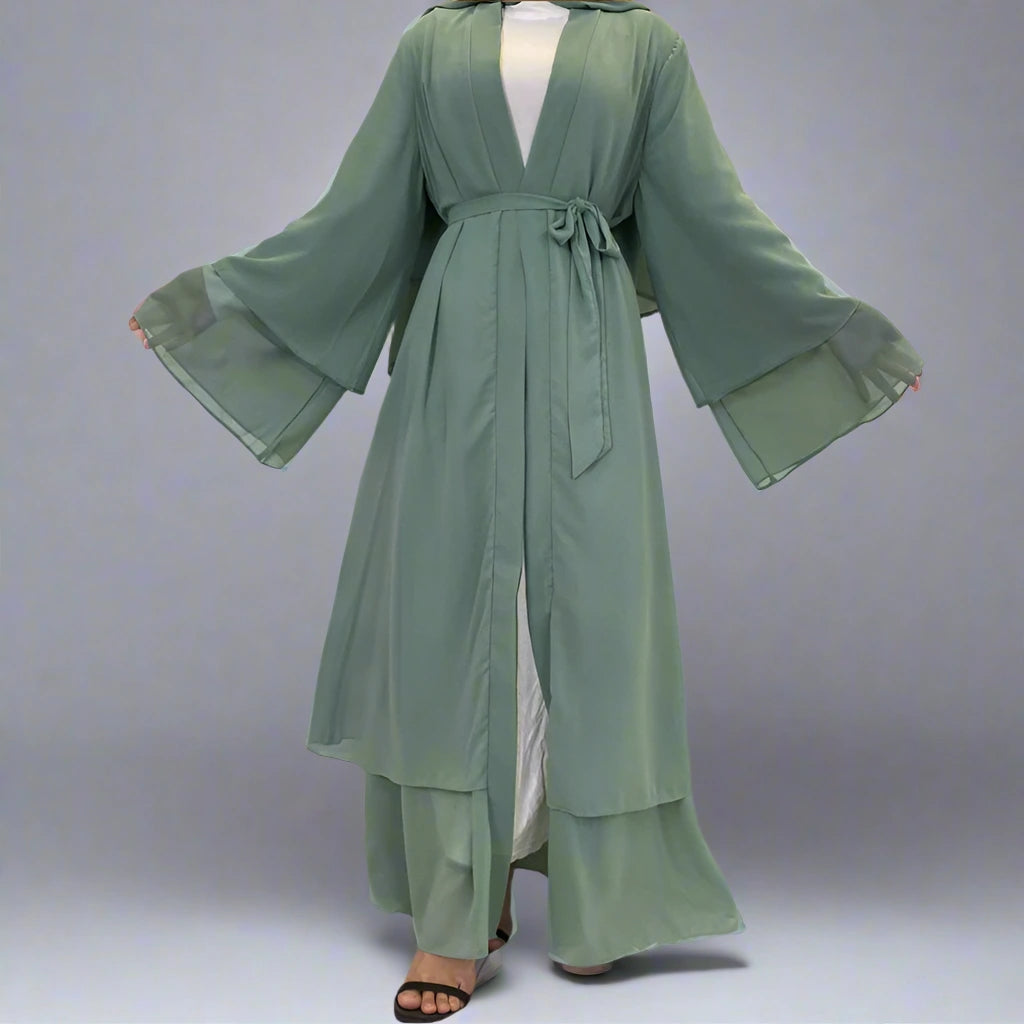 Arab Dubai Solid Color Chiffon Muslim Women Open Cardigan Abaya Dress Denim Fabric Leather Fabric Suede Fabric Arab Dubai Solid Color Chiffon Muslim Women Open Cardigan Abaya Dress Denim Fabric Leather Fabric Suede Fabric