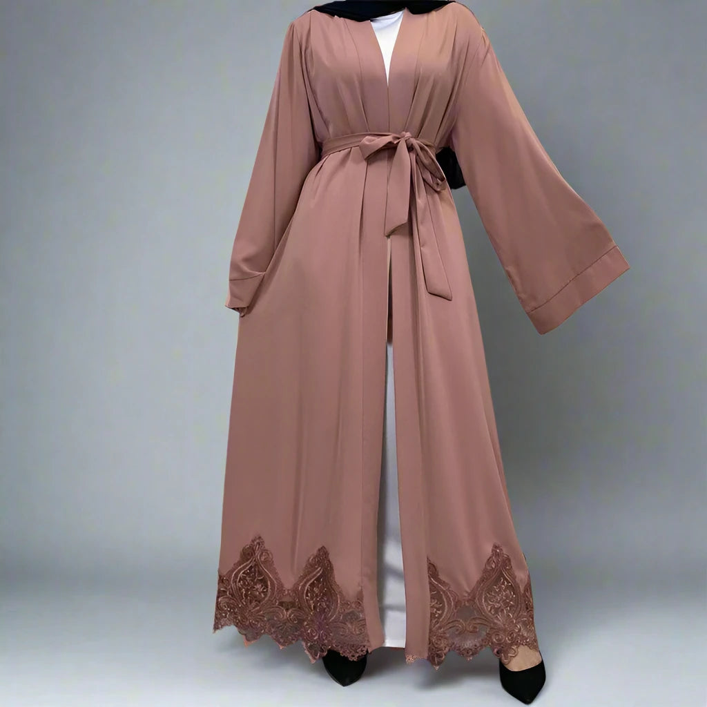 Turkish Nida Embroidery Open Cardigan Abaya Dress For Muslim Women Cotton Fabric Linen Fabric Terry Fabric Turkish Nida Embroidery Open Cardigan Abaya Dress For Muslim Women Cotton Fabric Linen Fabric Terry Fabric