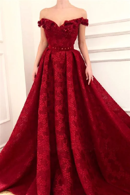 Charming Red Lace Off the Shoulder Prom Dresses, V Neck Handmade Flowers Party Dresses STK15121 Tunics Short Trendy Charming Red Lace Off the Shoulder Prom Dresses, V Neck Handmade Flowers Party Dresses STK15121 Tunics Short Trendy