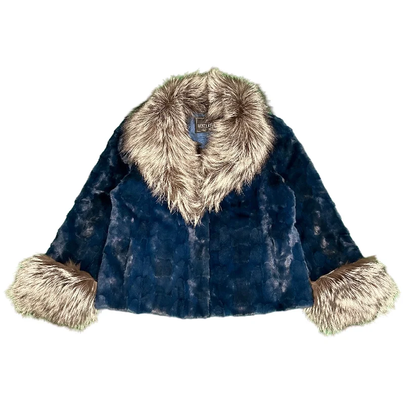 Kashani Women's Navy Diamond Cut Mink Silver Fox Fur Jacket Quilted Jacket Puffer Jacket Insulated Jacket Kashani Women's Navy Diamond Cut Mink Silver Fox Fur Jacket Quilted Jacket Puffer Jacket Insulated Jacket