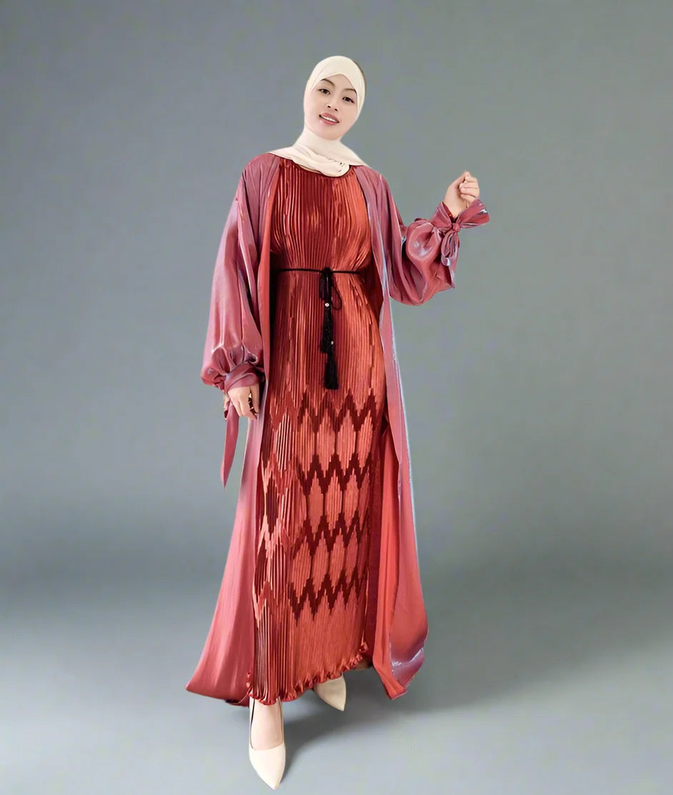 Gleam Open Cardigan Abaya With Pleated Inner Abaya Dress Plaid Cardigan Polka Dot Checkered Gleam Open Cardigan Abaya With Pleated Inner Abaya Dress Plaid Cardigan Polka Dot Checkered