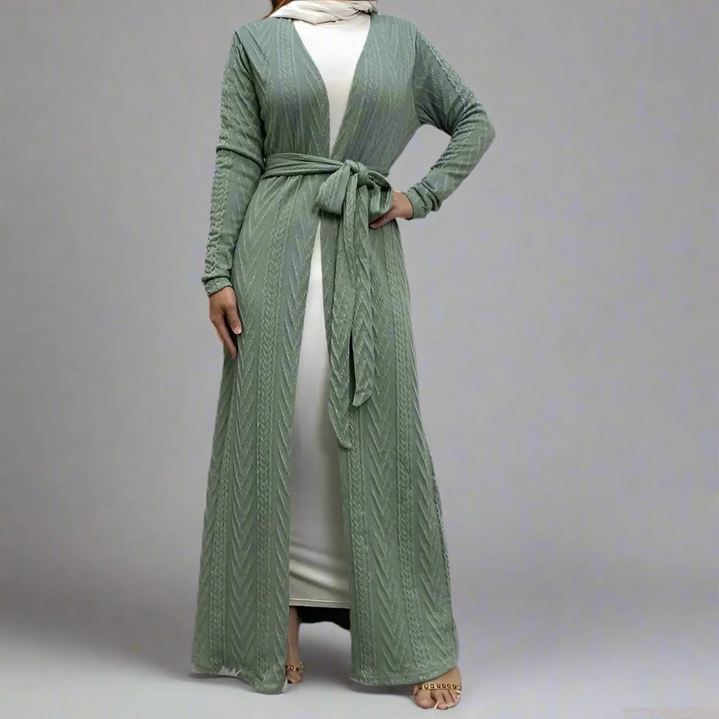 Winter Fall Knitting Open Cardigan Abaya Dress For Muslim Women With Pocket Welt Pockets Slit Pockets Flap Pockets Winter Fall Knitting Open Cardigan Abaya Dress For Muslim Women With Pocket Welt Pockets Slit Pockets Flap Pockets