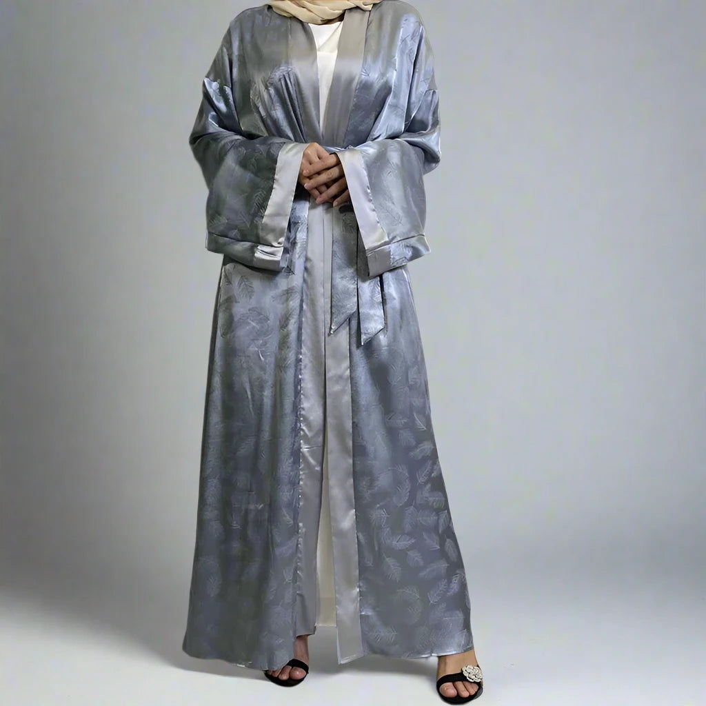 Muslim Women Fashion Printed Satin Open Cardigan Abaya Dress Faux Fur Fabric Real Fur Fabric Shearling Fabric Muslim Women Fashion Printed Satin Open Cardigan Abaya Dress Faux Fur Fabric Real Fur Fabric Shearling Fabric