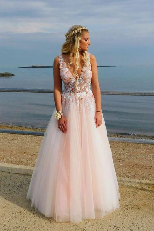 Elegant Deep V Neck Backless Long Pink Prom Dress with Appliques Beading, Party Dress STK15165 sweetheart Neckline Romantic Elegant Deep V Neck Backless Long Pink Prom Dress with Appliques Beading, Party Dress STK15165 sweetheart Neckline Romantic