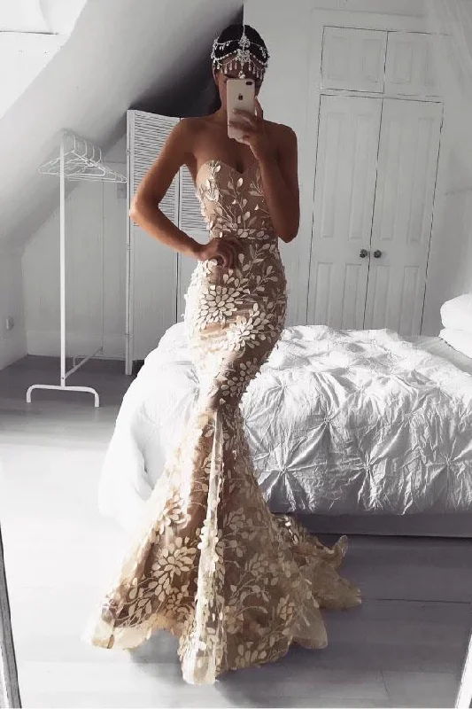 Sexy Mermaid Backless Sweetheart Strapless Prom Dress With Appliques, Long Party Dresses STK15337 Shift Classic Vintage Sexy Mermaid Backless Sweetheart Strapless Prom Dress With Appliques, Long Party Dresses STK15337 Shift Classic Vintage