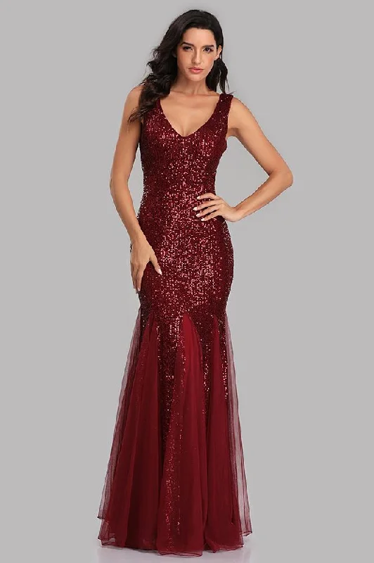 Sexy Burgundy Tulle V Neck Mermaid Sequin Prom Dresses, Evening Party Dresses STK15332 empire Waist empire Sexy Burgundy Tulle V Neck Mermaid Sequin Prom Dresses, Evening Party Dresses STK15332 empire Waist empire