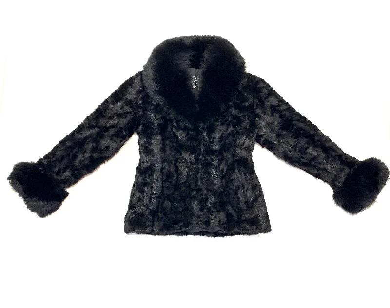 Kashani Women's Black Mink Jacket with Fox Fur Lining One-Shoulder Jacket Off-the-Shoulder Jacket Asymmetrical Jacket Kashani Women's Black Mink Jacket with Fox Fur Lining One-Shoulder Jacket Off-the-Shoulder Jacket Asymmetrical Jacket