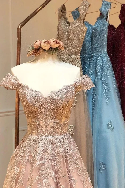 Charming Off the Shoulder Lace Appliques Gold Prom Dresses, Long Party Dresses STK15115 Tunics Print Colorful Charming Off the Shoulder Lace Appliques Gold Prom Dresses, Long Party Dresses STK15115 Tunics Print Colorful