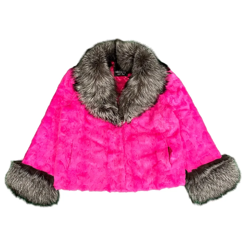 Kashani Women's Hot Pink Diamond Cut Mink Silver Fox Fur Jacket Satin Jacket Silk Jacket Chiffon Jacket Kashani Women's Hot Pink Diamond Cut Mink Silver Fox Fur Jacket Satin Jacket Silk Jacket Chiffon Jacket