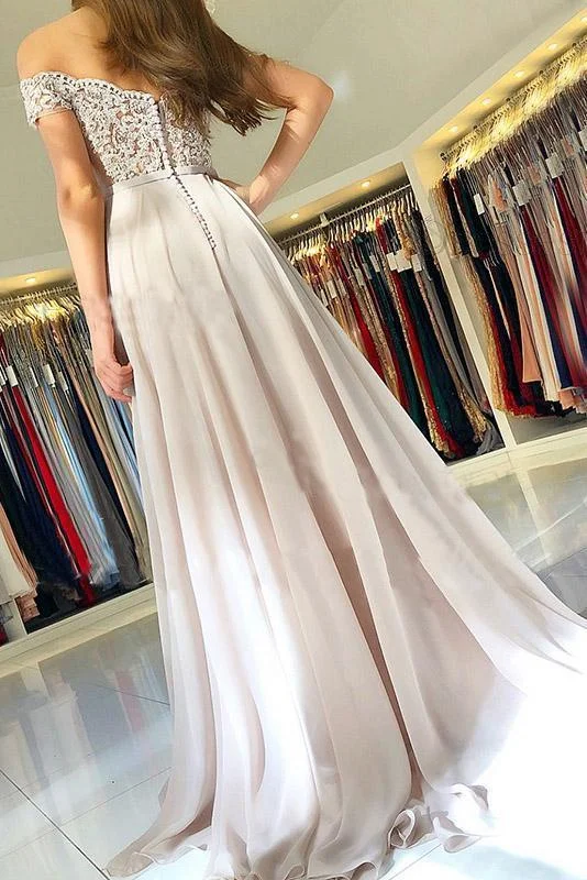 Off the Shoulder Sweetheart Lace Appliques Prom Dresses with Chiffon Party Dresses Tunics Mesh breathable Off the Shoulder Sweetheart Lace Appliques Prom Dresses with Chiffon Party Dresses Tunics Mesh breathable