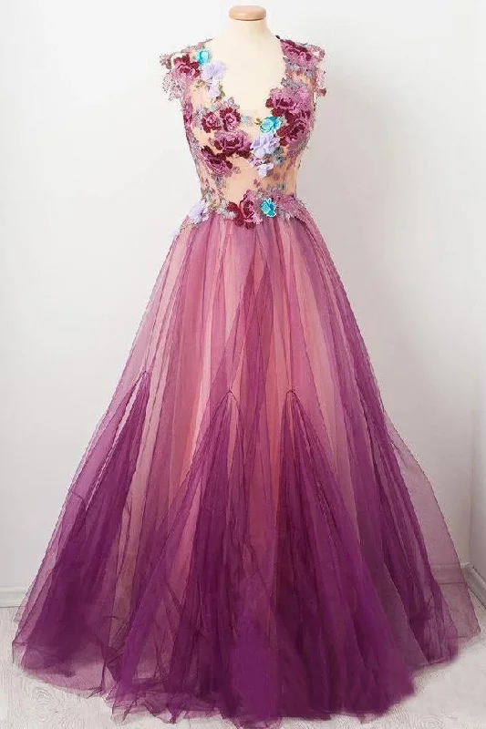Elegant A line Burgundy Tulle Flower Prom Dresses Scoop Appliqued Party Dresses STK15144 Tunics Top Casual Elegant A line Burgundy Tulle Flower Prom Dresses Scoop Appliqued Party Dresses STK15144 Tunics Top Casual