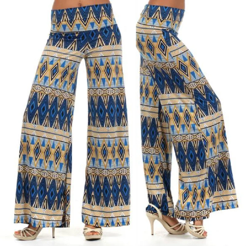 Tribal Aztec Wide Leg Palazzo Casual Pants Tan High Waist Foldover Comfortable Pleated Pants Tribal Aztec Wide Leg Palazzo Casual Pants Tan High Waist Foldover Comfortable Pleated Pants