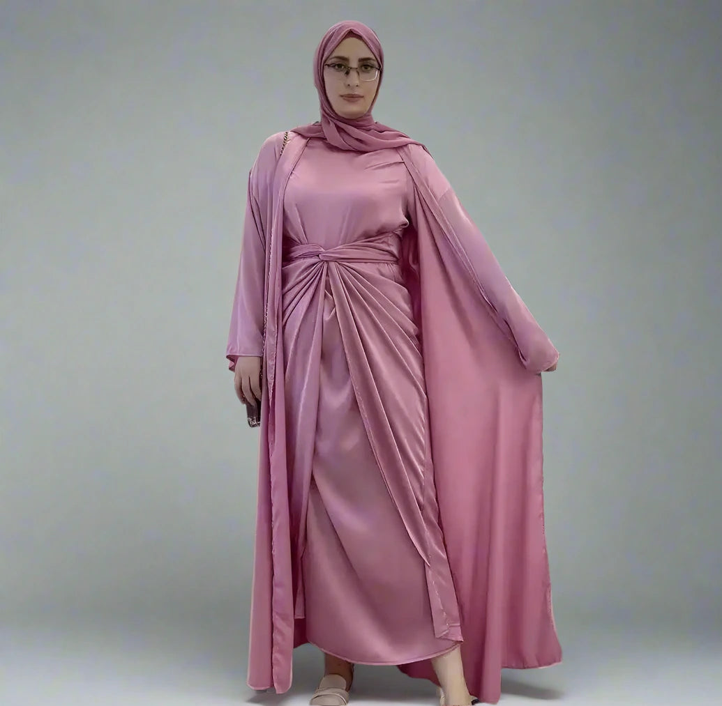 2 Pieces Set Solid Color Open Cardigan Abaya Dress Suit Boxy Cardigan Fitted Cardigan A-Line 2 Pieces Set Solid Color Open Cardigan Abaya Dress Suit Boxy Cardigan Fitted Cardigan A-Line