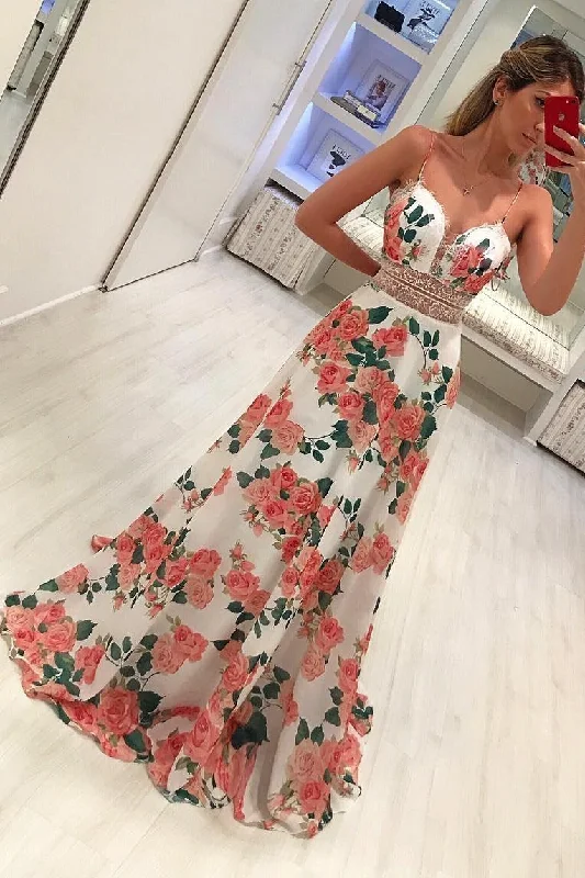 A Line Spaghetti Straps Floral Print V Neck Prom Dresses Simple Party Dresses Tunics Velvet soft A Line Spaghetti Straps Floral Print V Neck Prom Dresses Simple Party Dresses Tunics Velvet soft
